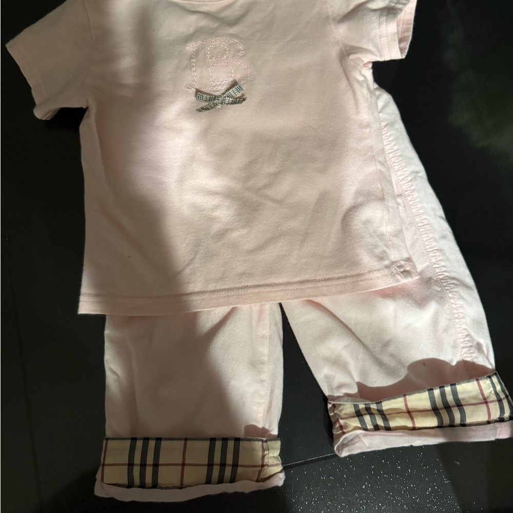 Burberry Light Pink Kids Pajama Set with Plaid Trim